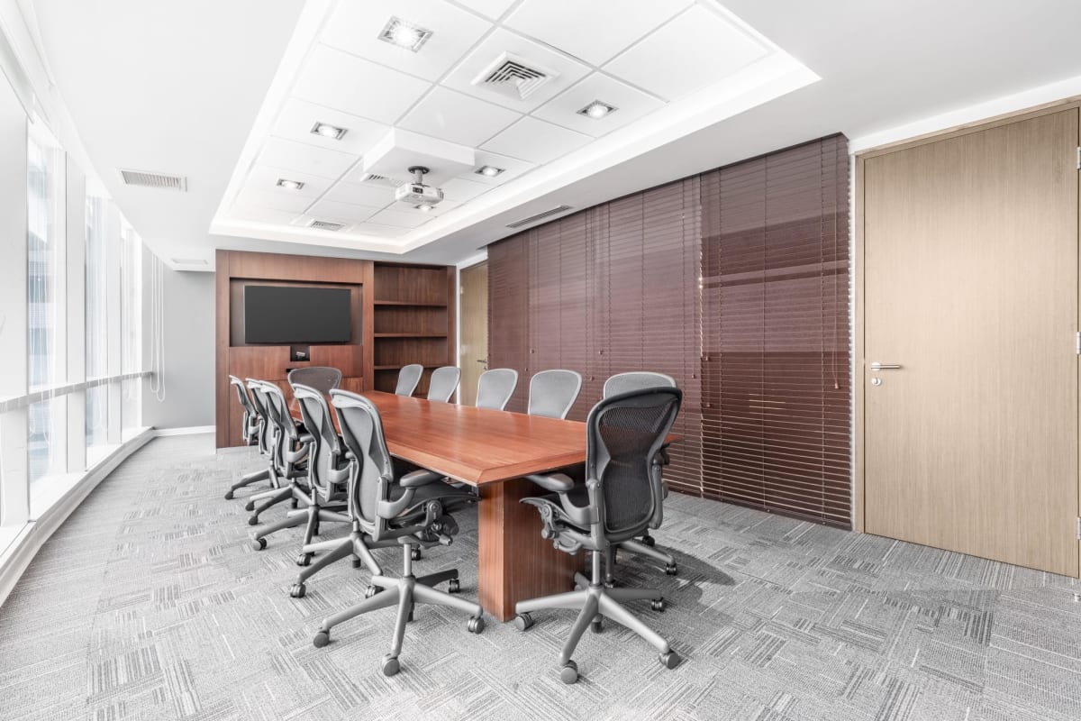 Conference room equipped with large table TV projectors in Panama