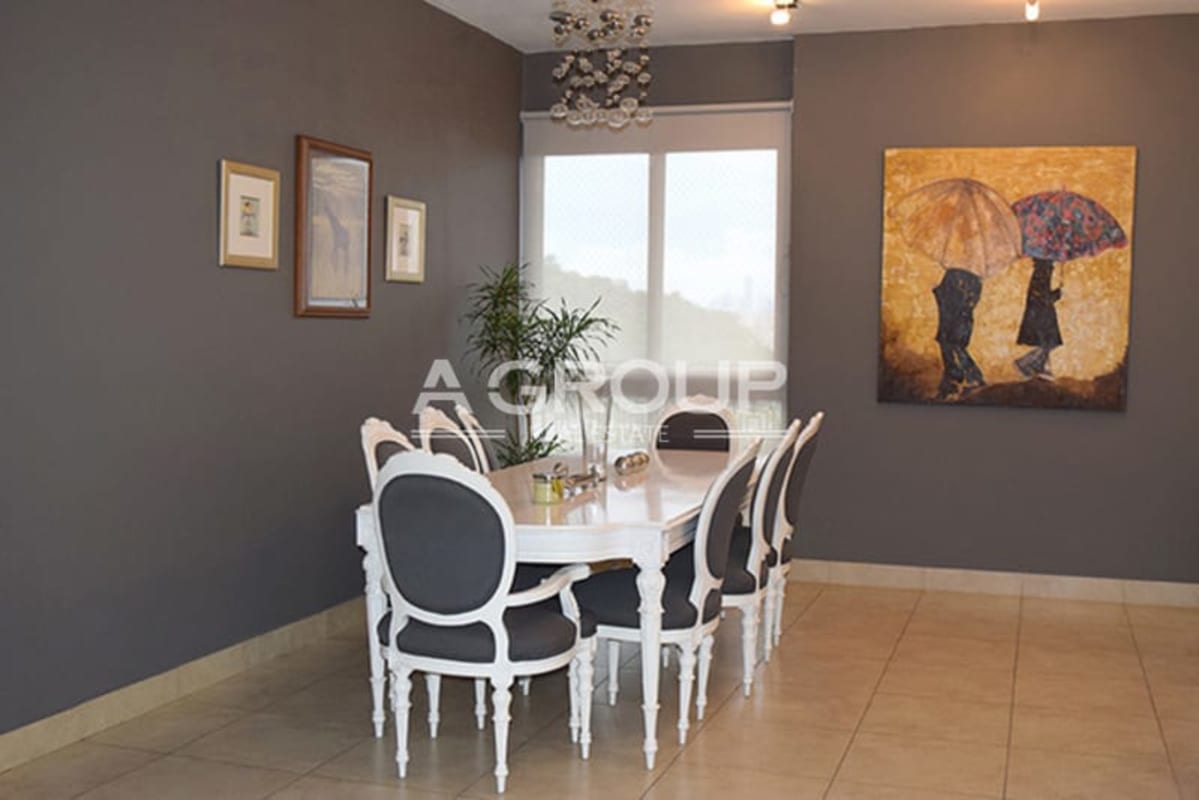 Modern master bathroom with soaking tub, dual sinks in luxury apartment Amador Panama City