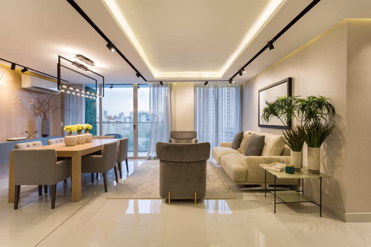 Sleek galley kitchen with modern white cabinetry, appliances PH Cangrejo Suites El Cangrejo Panama