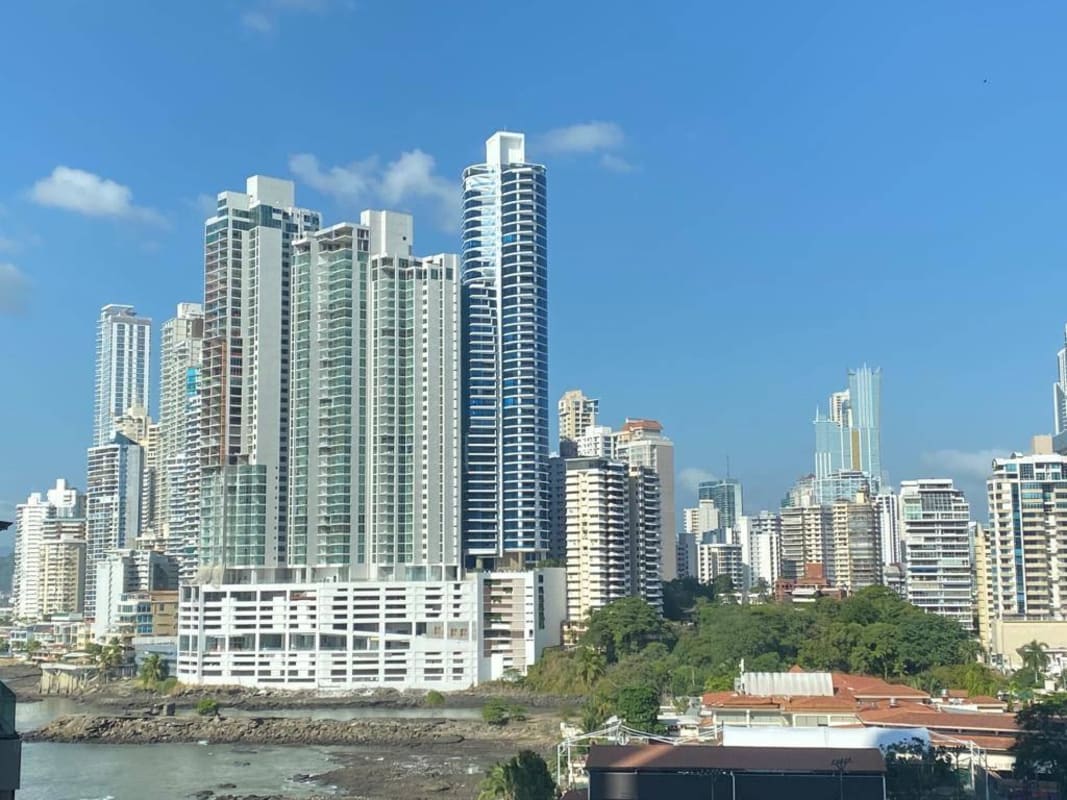 Waterfront high-rise skyline with PH Sea Point towers in Punta Paitilla Panama