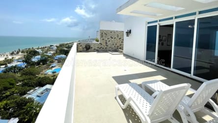 Primary bedroom ocean view terrace luxury penthouse Playa Blanca Panama for sale Hola Realty