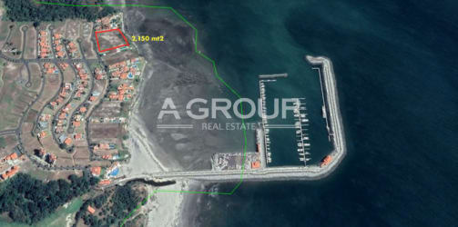 Vacant beachfront lot outlined aerial near luxury marina at Vista Mar Resort San Carlos Panama