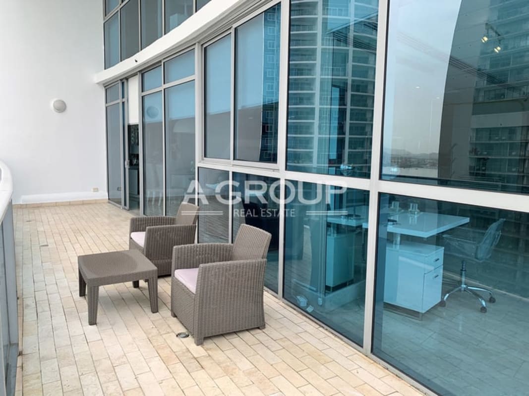 Modern bathroom with marble countertops and glass shower PH Grand Tower Panama