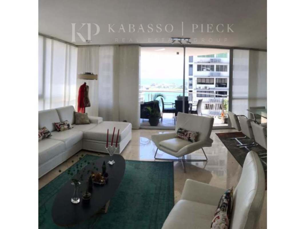 Spacious living dining area with ocean views high-rise PH Vista del Sol Panama
