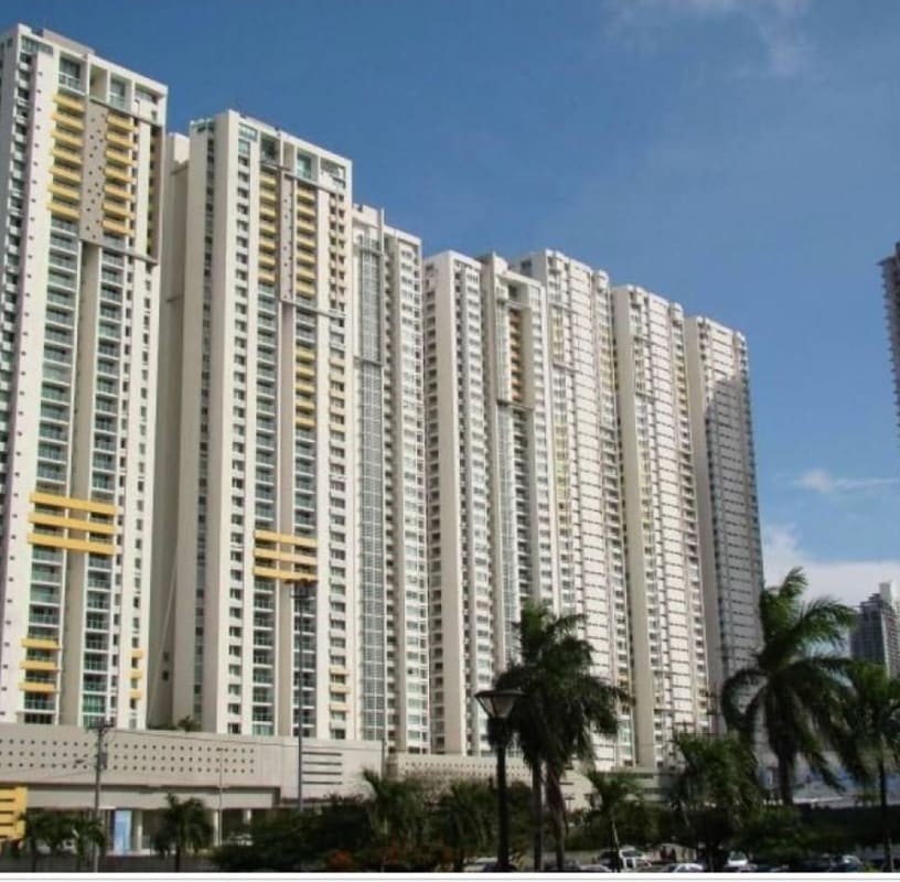 Exterior view of PH Terrasol building high-rise tower in San Francisco Panama City