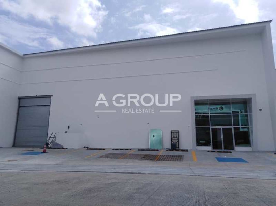 Modern industrial style facade of warehouse and office complex Panama Viejo Business Center Panama City for sale