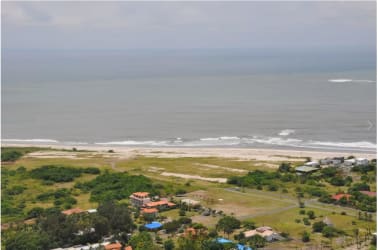 Island coastline aerial with sandy beaches and green vegetation Punta Chame Panama
