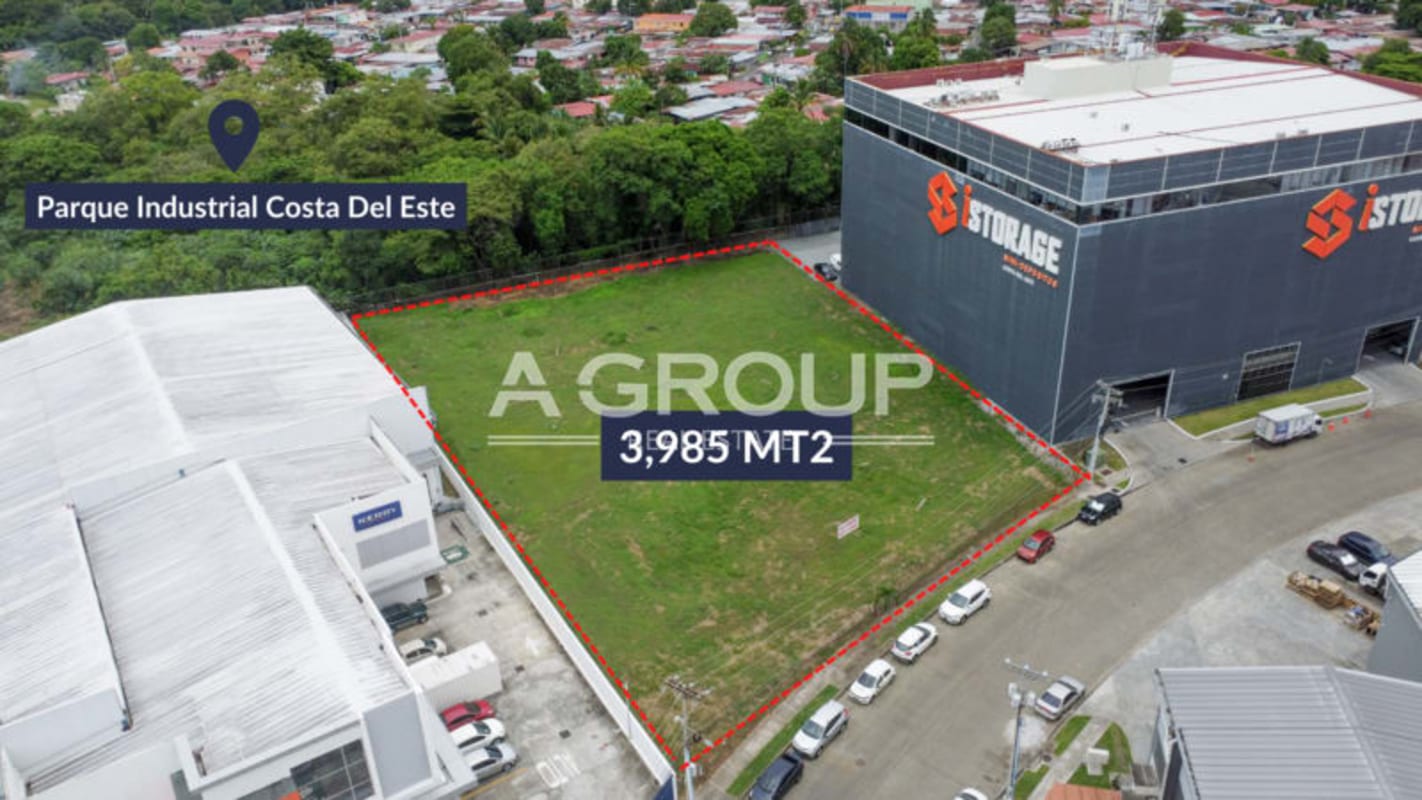 Large vacant lot in Costa del Este industrial park overlooking city skyline and coastal view Panama