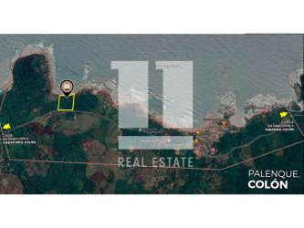 Map image displaying oceanfront 4 hectare lot in Palenque Colon Panama near village and coastline
