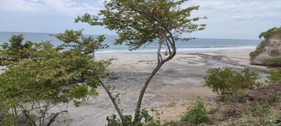 White sandy beachfront lot with ocean and sky view in San Carlos, Panama