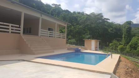 Private country swimming pool surrounded by forest mountain backdrop Sorá Bejuco Panama