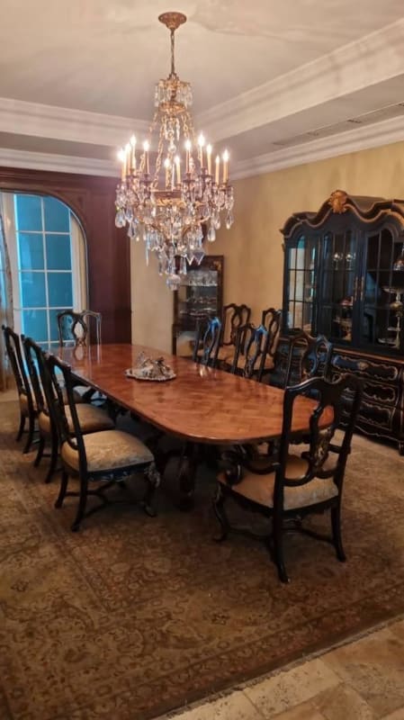 Traditional grand dining room with chandelier at Bellagio in Punta Pacifica Panama