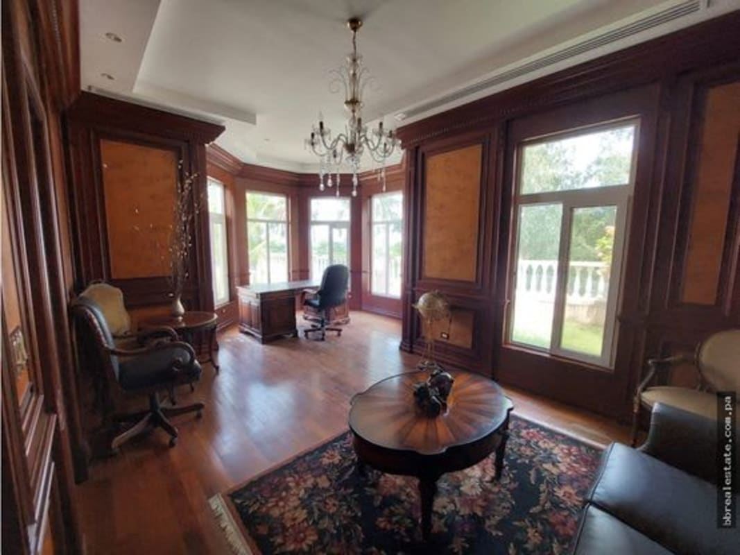 Luxury wood-paneled office and library room Villa del Mar Costa del Este Panama City