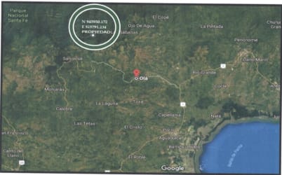 Satellite aerial photo showing boundaries farmland forests and river near Olá Panama