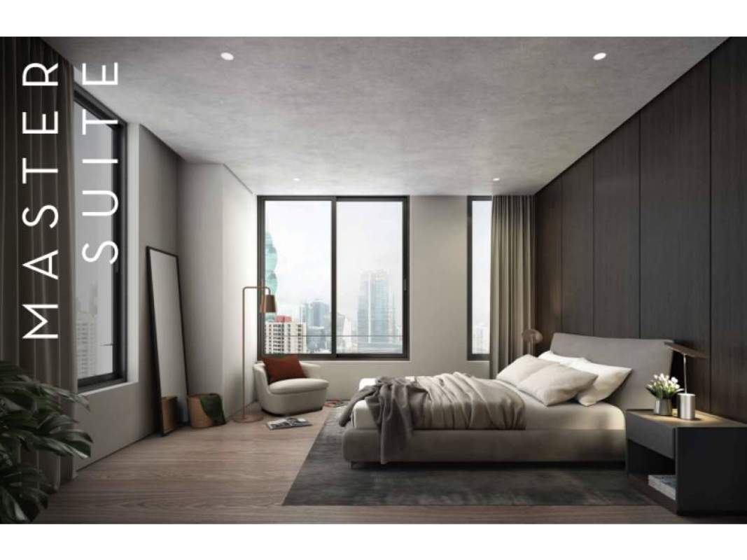 Contemporary bathroom with glass shower and modern fixtures in The Panoramic Marbella Panama