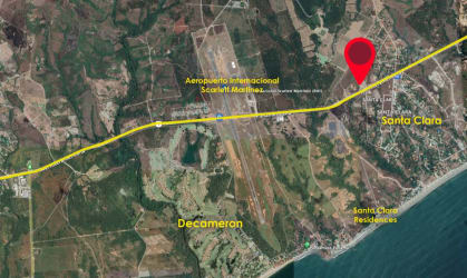 Aerial satellite image showing highlighted land plot frontage along Interamericana in Santa Clara Panama