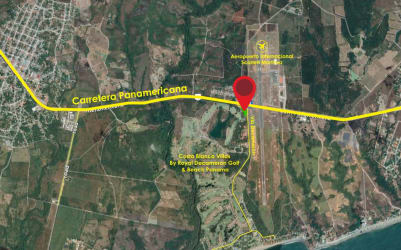 Aerial showing land plot close to coast, airport and highways El Farallón Panama
