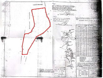 Survey map with marked boundary lines of 50-hectare farm property in La Raya Calobre Veraguas
