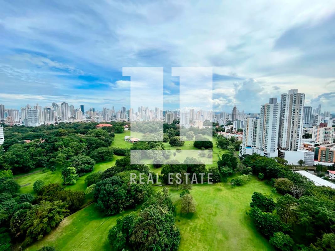 Spacious luxury penthouse living room with marble floors and skyline views Panama City