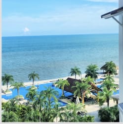 Arched hallway with ocean view at Puntarena Buenaventura beachfront condo Panama