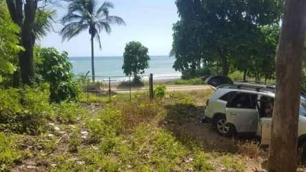 Forested beachfront lot with lush tropical trees and slope in Tonosi Los Santos Panama
