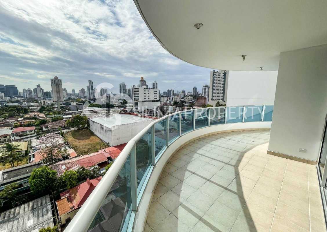 Panoramic balcony city skyline view from PH Joy Tower apartment in San Francisco Panama