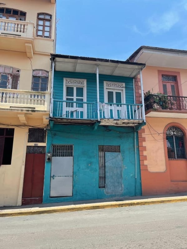 Restored colonial building with balconies located in Casco Viejo historic district Panama City