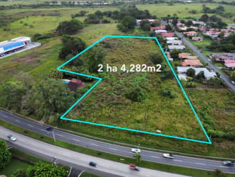 Aerial view of large outlined parcel beside Panamericana Highway near Novey Santiago Panama