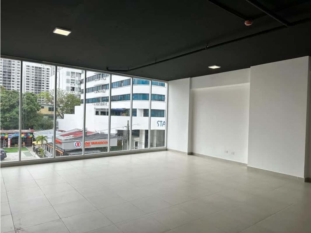 Spacious empty office with city views through large windows San Francisco Panama
