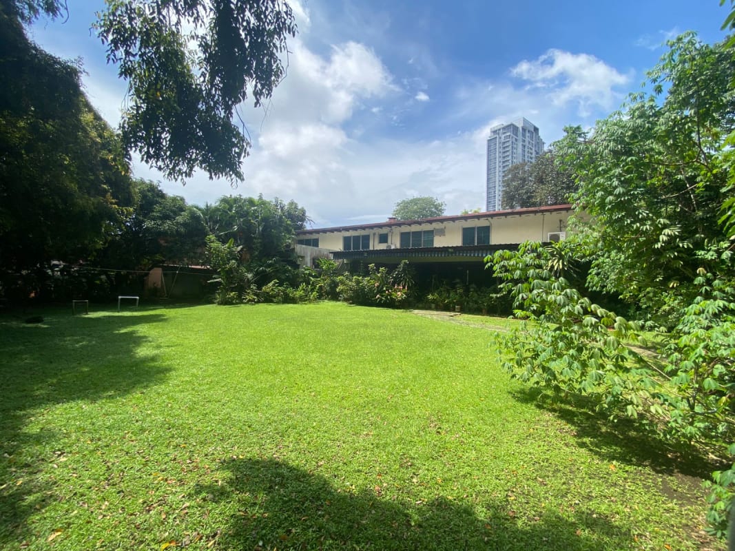 Tree-lined residential area with concrete retaining wall near development property La Loma Panama City