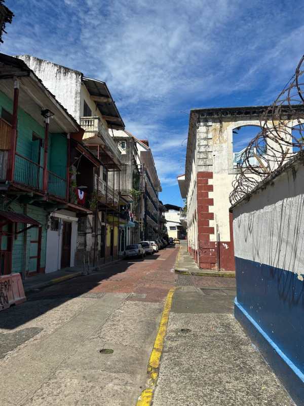 Colonial style balcony overlooking historic streets in Casco Viejo Panama