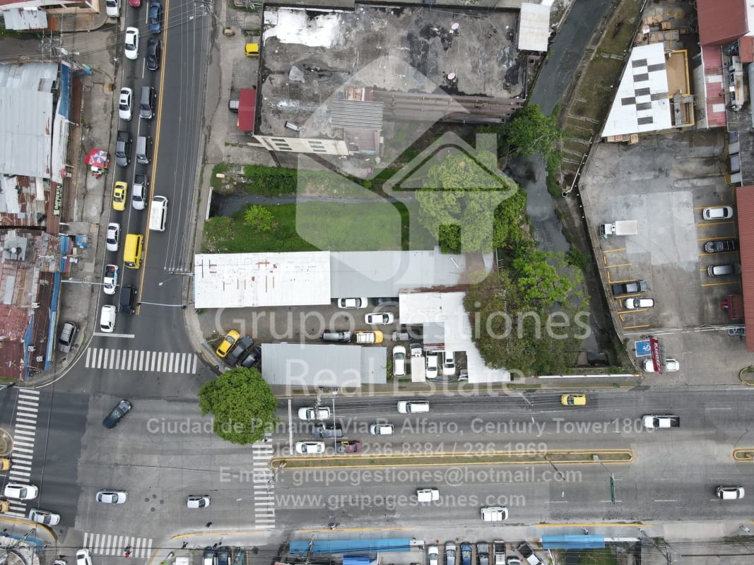 Commercial busy city intersection aerial view near Metro station Panama City