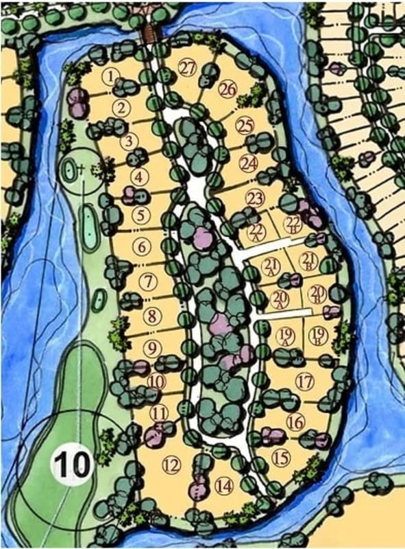 Master plan map of Peninsula Estates with water features and golf layout in Santa María Panama
