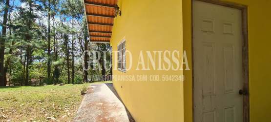 Open-plan studio cabin interior with two beds dining area and window light in Altos del María Panama