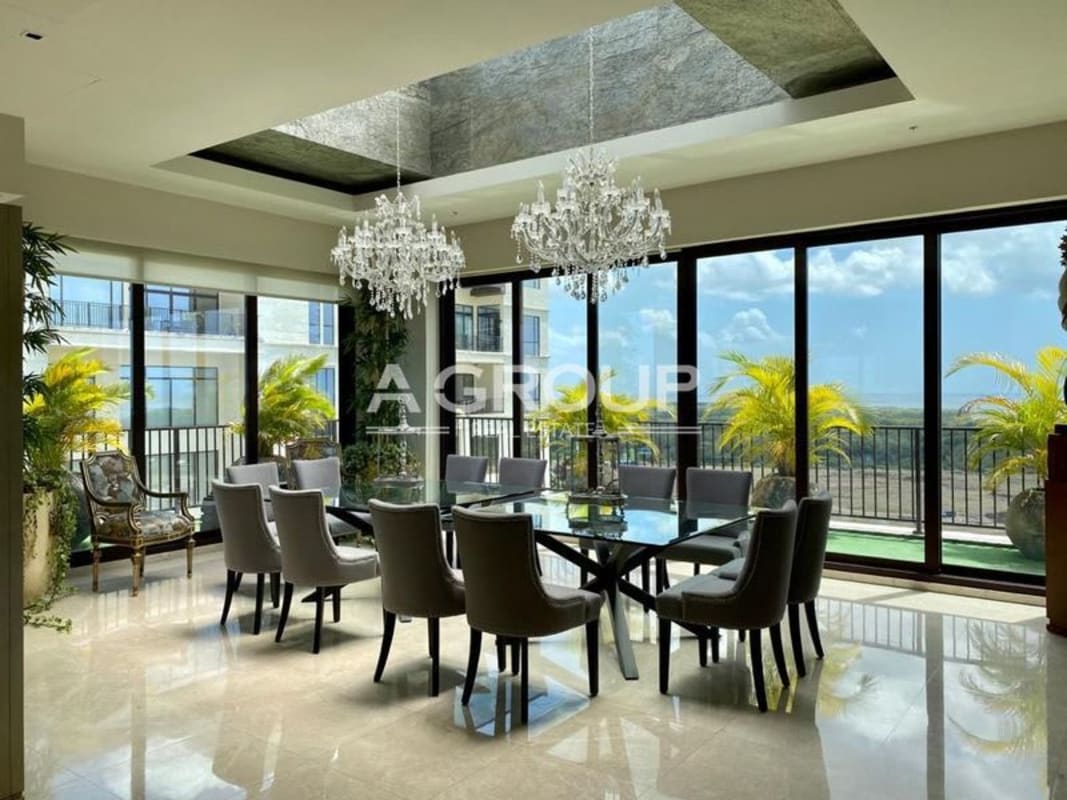 Italian designer kitchen with marble counters in luxury penthouse Santa Maria Panama