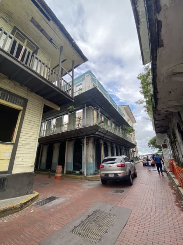 Narrow cobblestone street with colonial buildings, Hotel de los Arcos Casco Viejo Panama