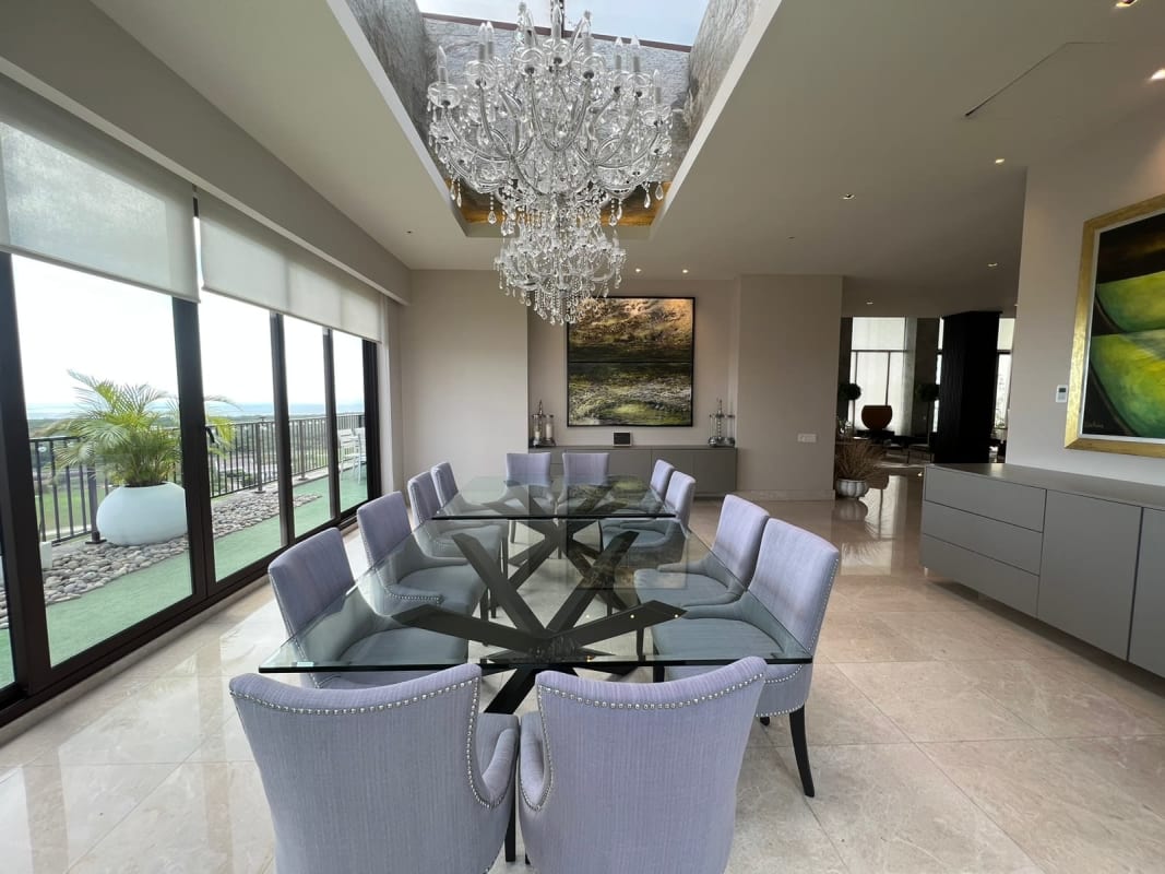 Spacious luxury kitchen with marble island and premium appliances at PH Ocean House Penthouse Santa Maria Panama