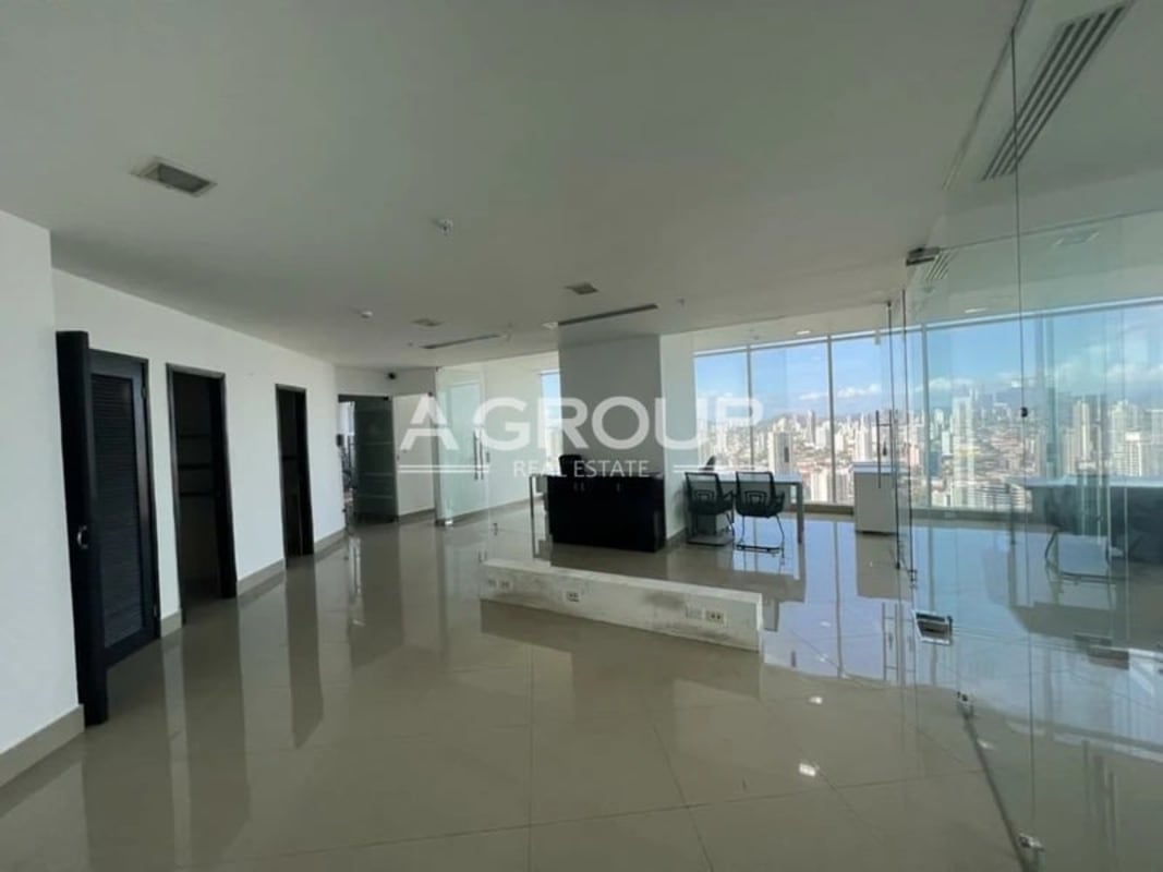 Bright office with glass dividers and panoramic windows Revolution Tower Panama