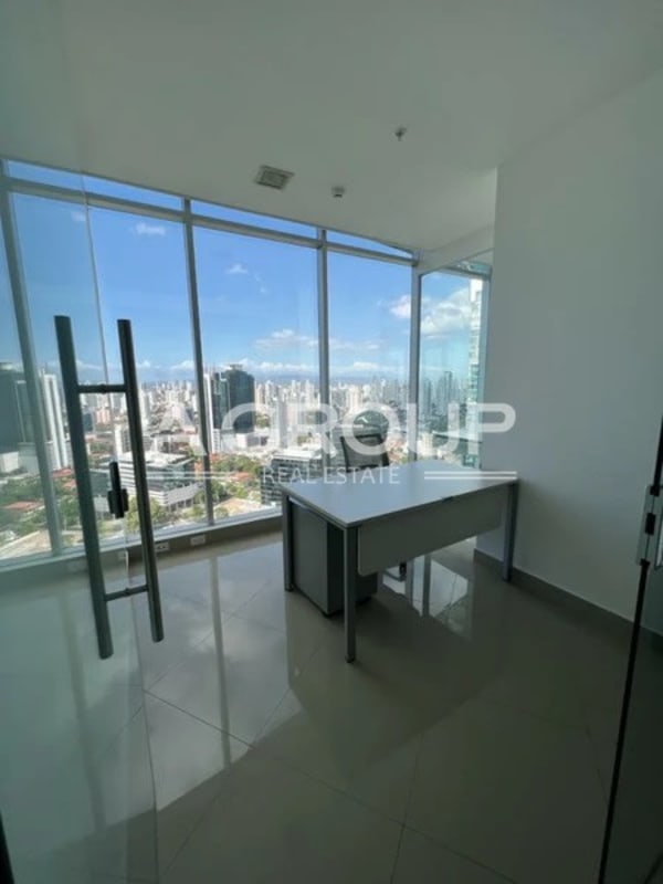 Iconic twisting green skyscraper F&F Tower with Panama City skyline in the background