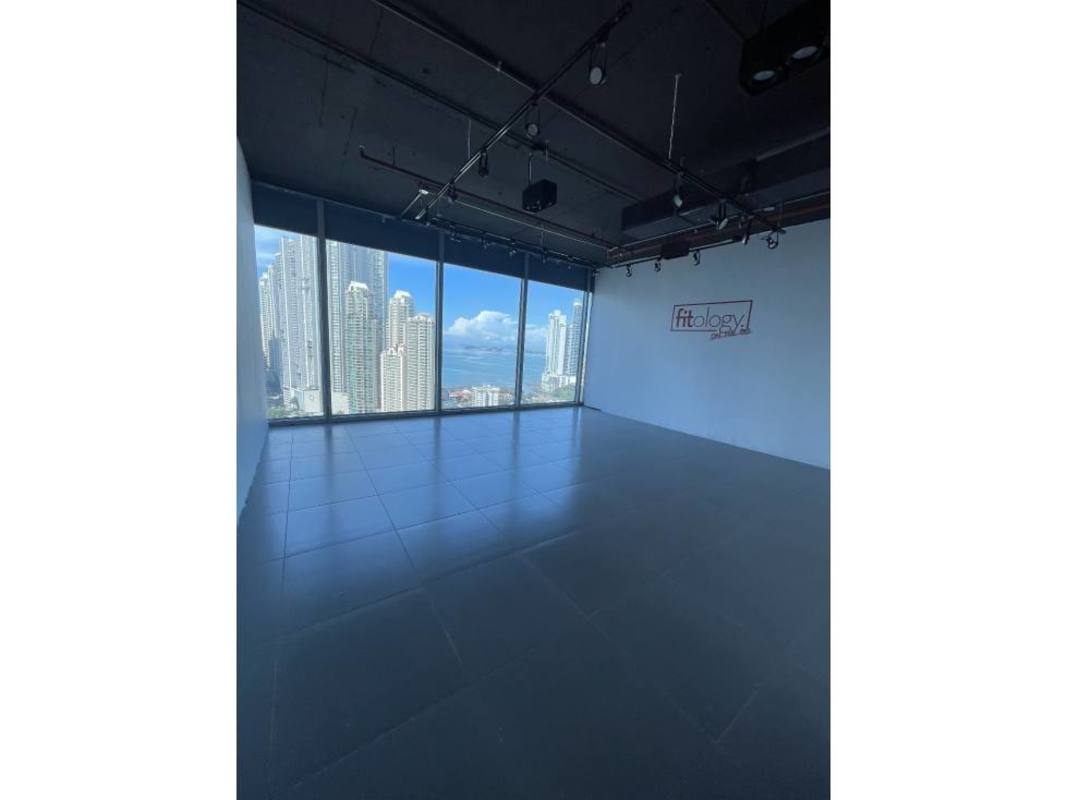Open office area with panoramic skyline views in Oceania Business Plaza Panama