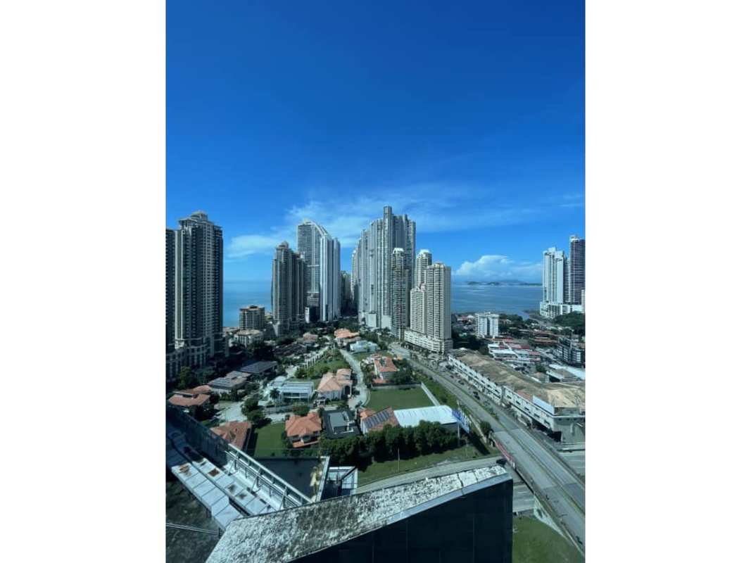 Aerial view of Punta Pacifica skyline with high-rise towers and waterfront Panama