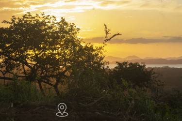 Golden sunset over Mariato countryside facing Pacific ocean and mountains