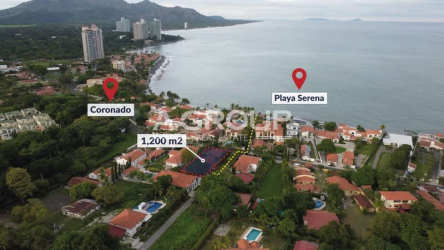 Covered patio terrace overlooking private swimming pool and garden in Coronado Panama