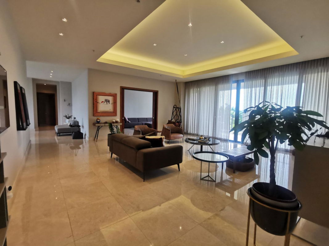 Spacious luxury kitchen with marble countertops, island, stainless steel appliances in PH Santa Maria Court Panama