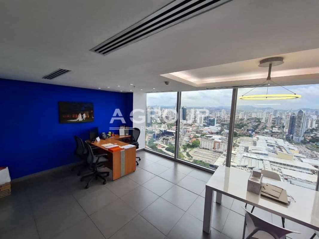 Interior corridor with glass walled divisions in Oceania Business Plaza Tower 1000 Panama