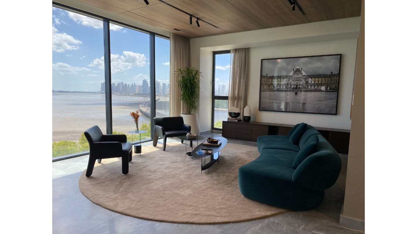 Bright bedroom marble floors skyline views PH Upper East Costa del Este Panama