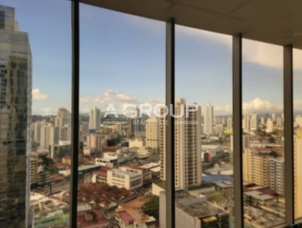 Elegant marble lobby with reception desk at SFC Tower in Panama City