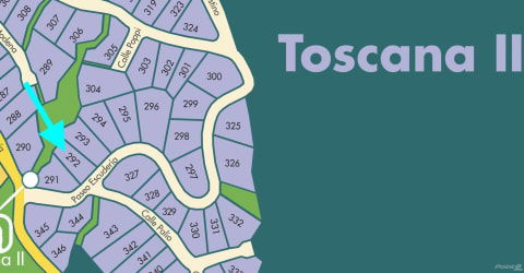 Community map of Toscana II residential sector with detailed property lot divisions