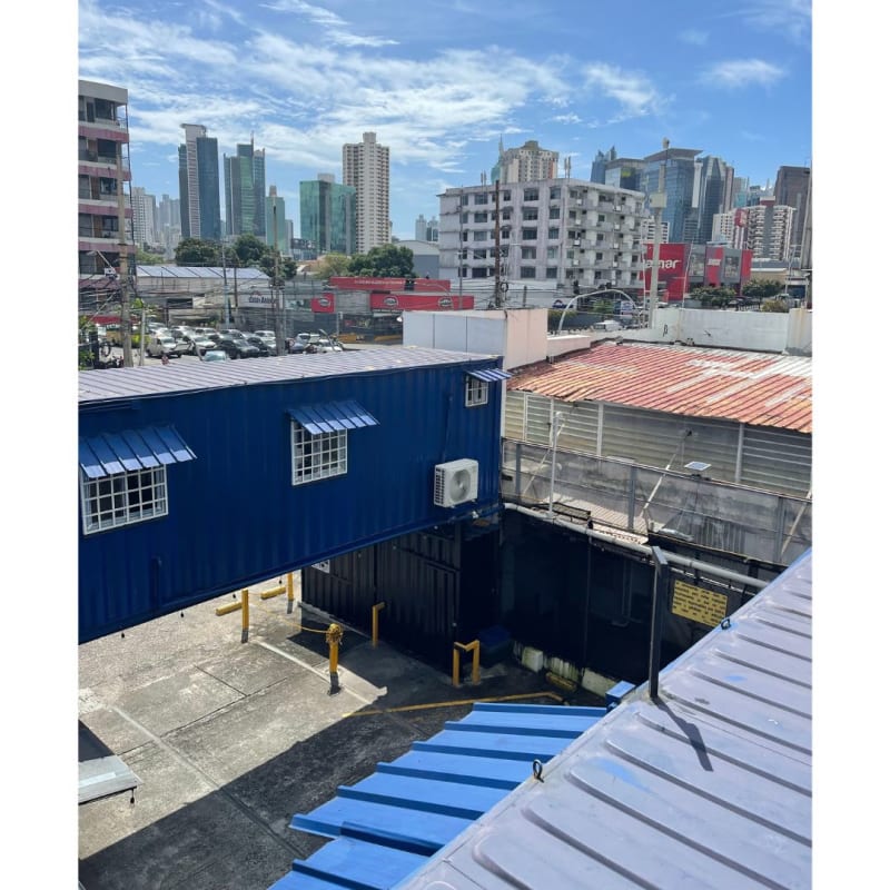 Outdoor soccer field with synthetic grass at container commercial property Panama