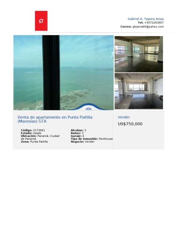 Panoramic blue ocean views from penthouse apartment Punta Paitilla